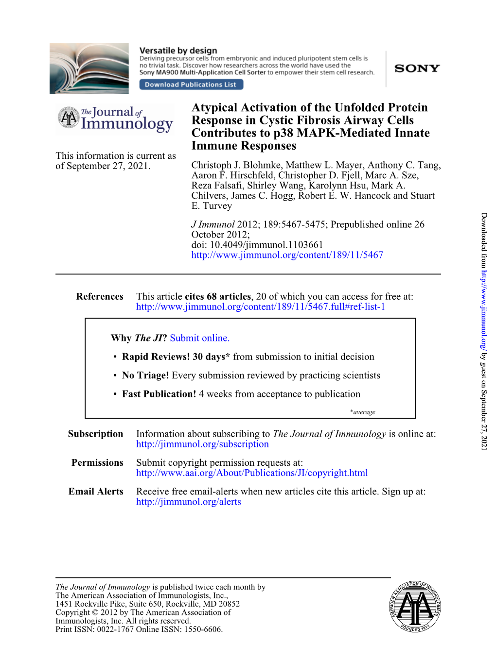 Immune Responses Contributes to P38 MAPK-Mediated Innate