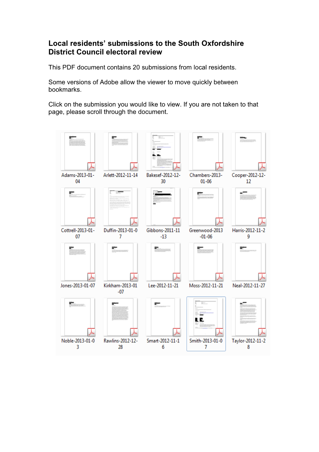 Local Residents' Submissions to the South Oxfordshire District Council Electoral Review