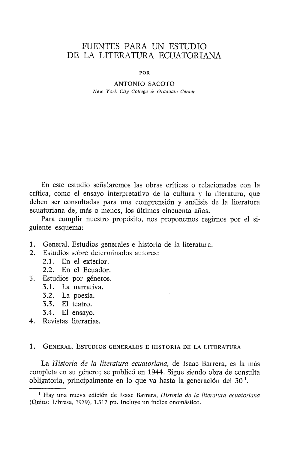 Fuentes Para Un Estudio De La Literatura Ecuatoriana