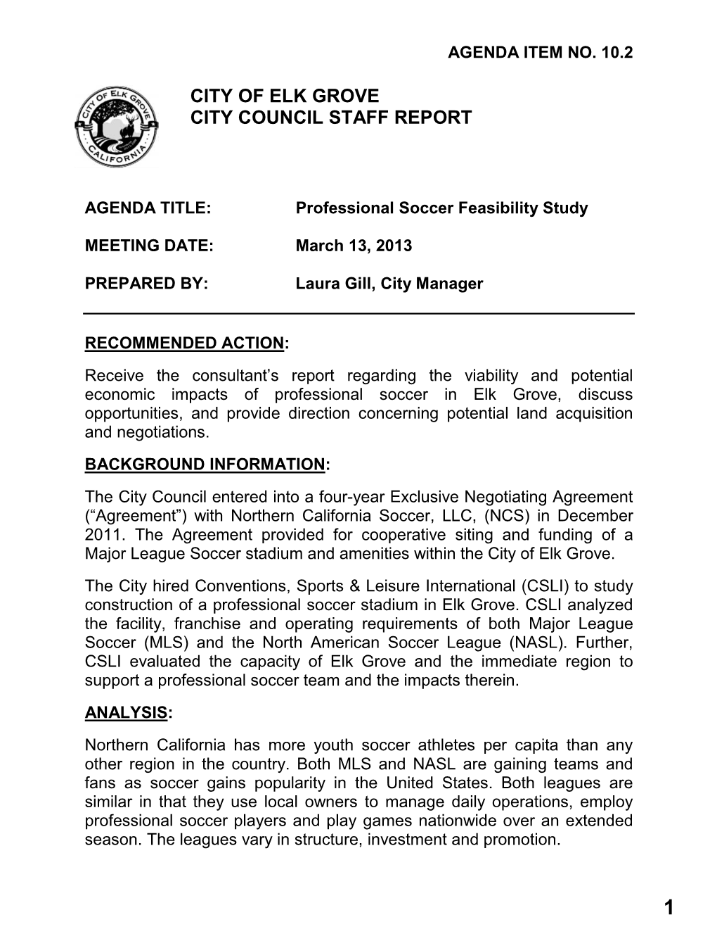 City of Elk Grove City Council Staff Report