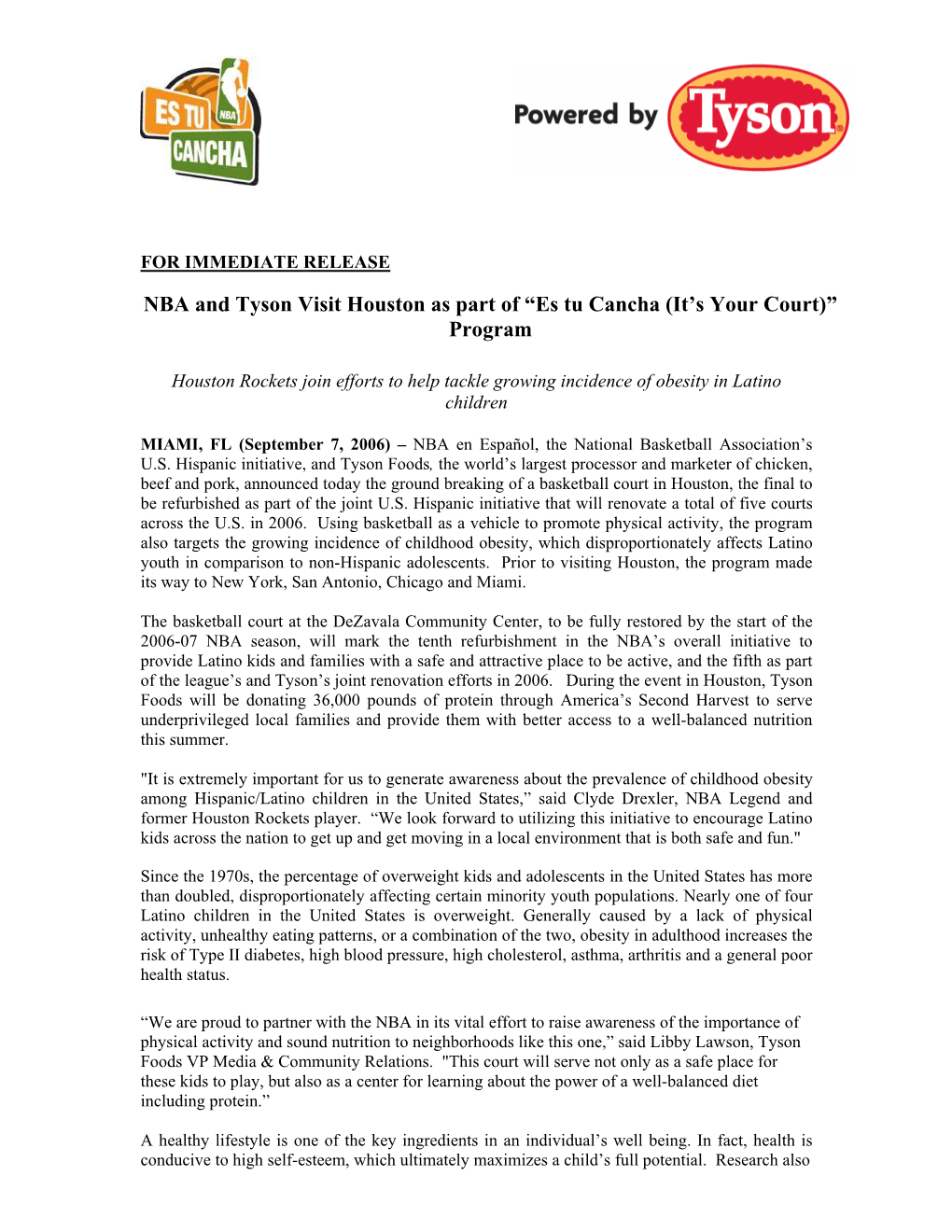 NBA & Tyson Foods Visit Houston As Part of Es Tu Cancha