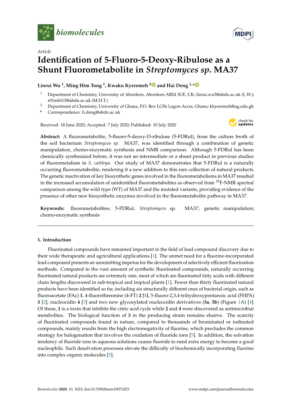 Identification of 5-Fluoro-5-Deoxy-Ribulose As A