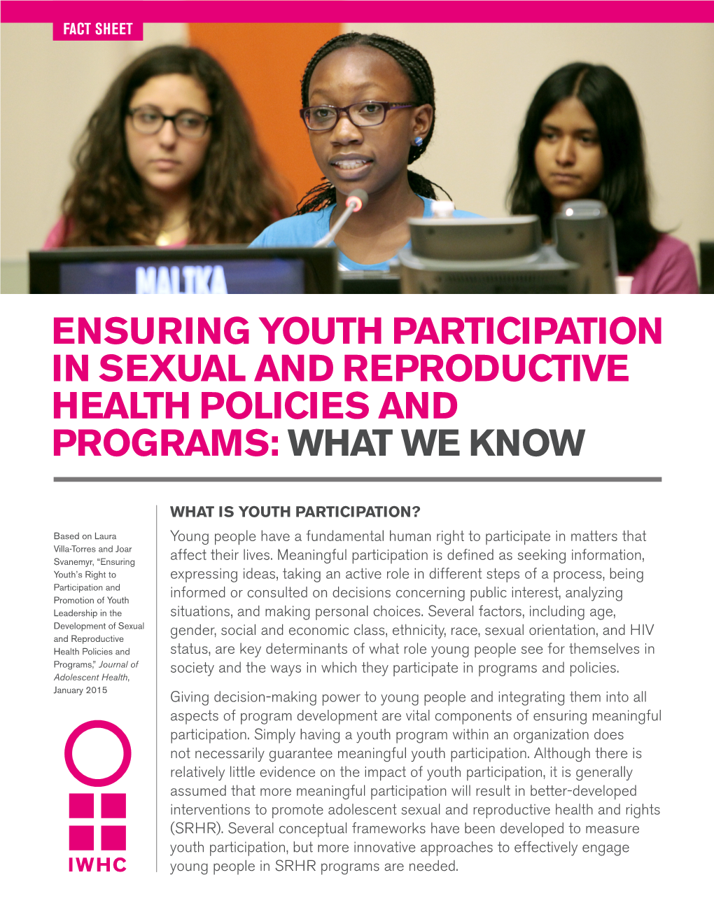 Ensuring Youth Participation in Sexual and Reproductive Health Policies and Programs: What We Know