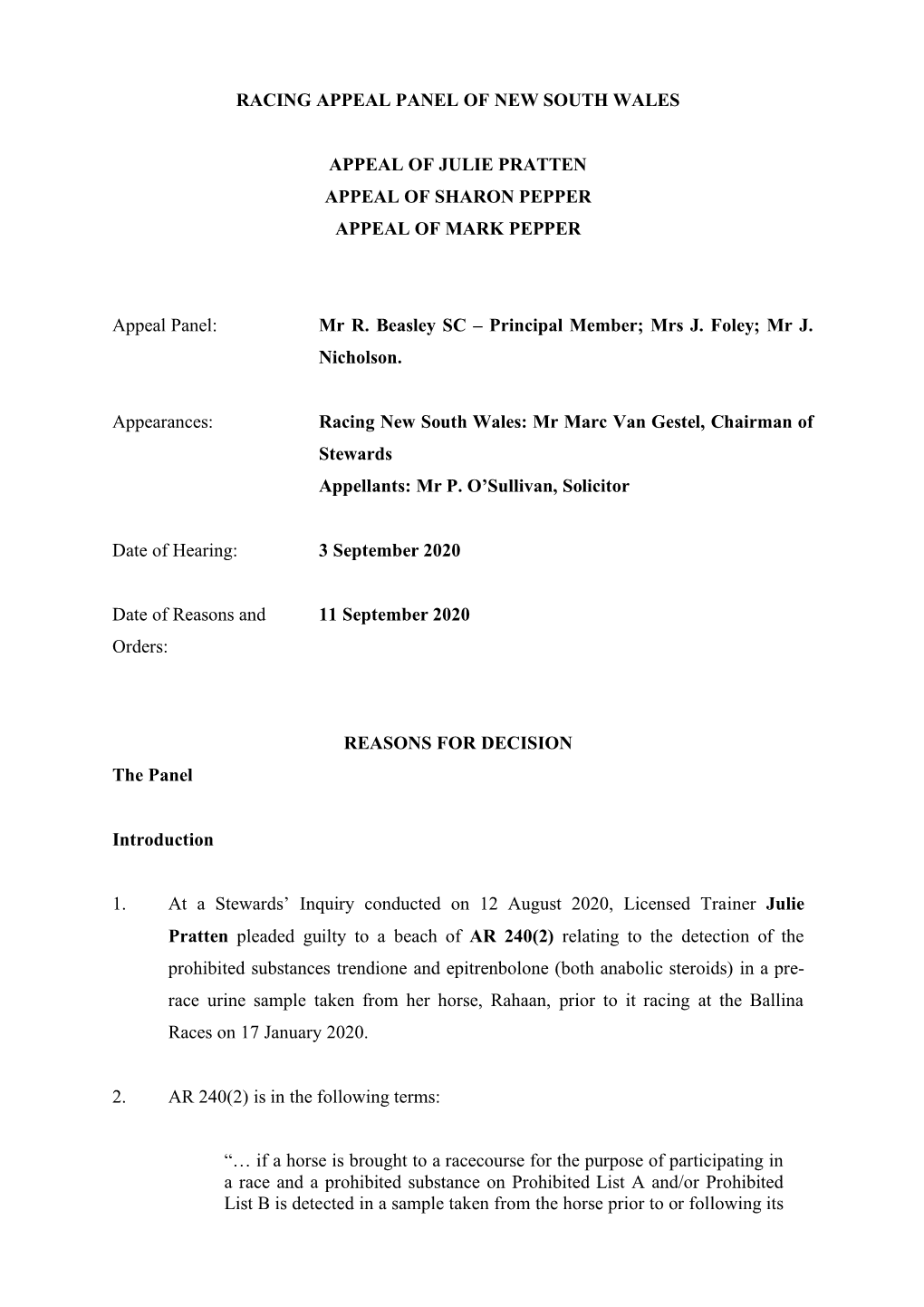 Appeal Panel of New South Wales
