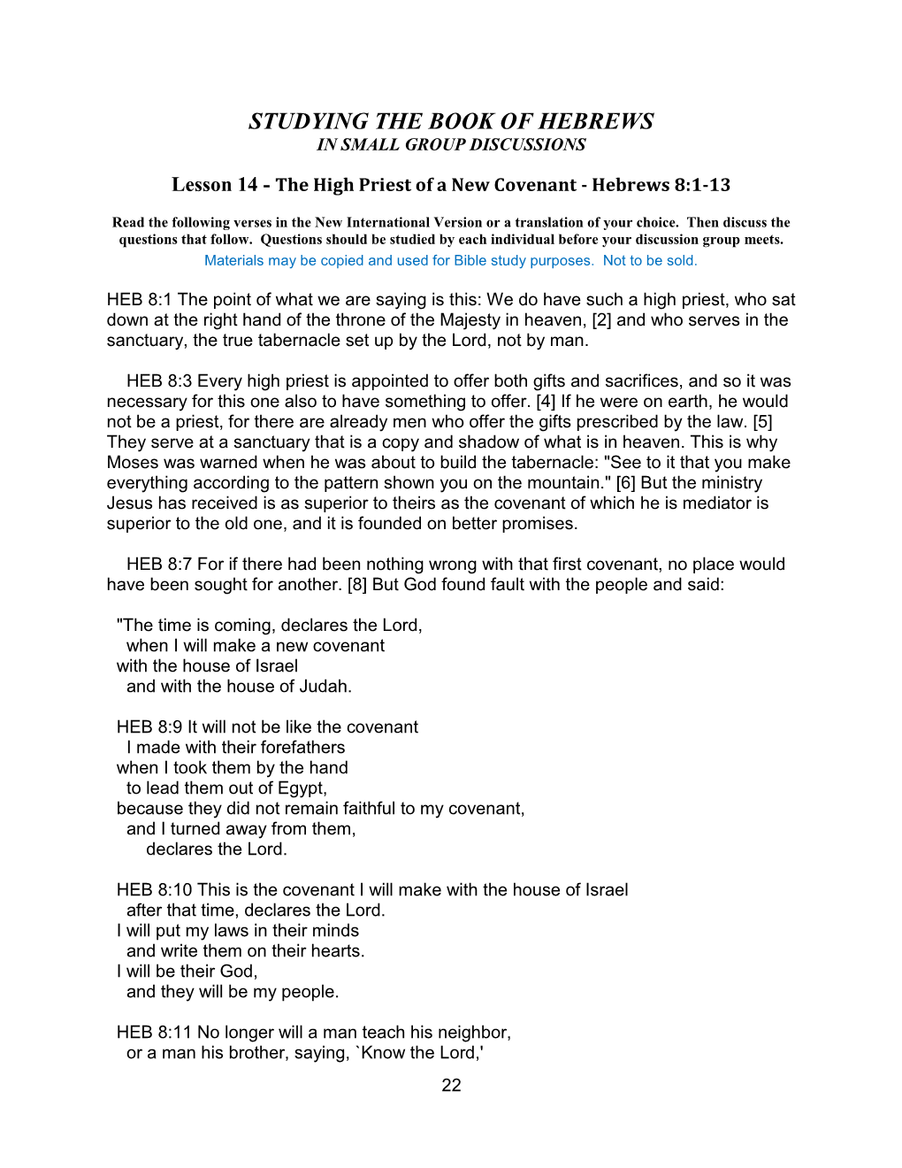 The High Priest of a New Covenant - Hebrews 8:1-13