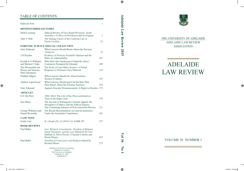 TABLE of CONTENTS a Delaide L