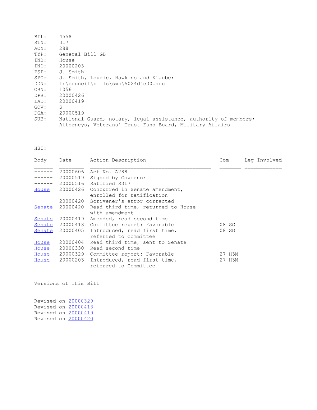 1999-2000 Bill 4558: National Guard, Notary, Legal Assistance, Authority of Members; Attorneys