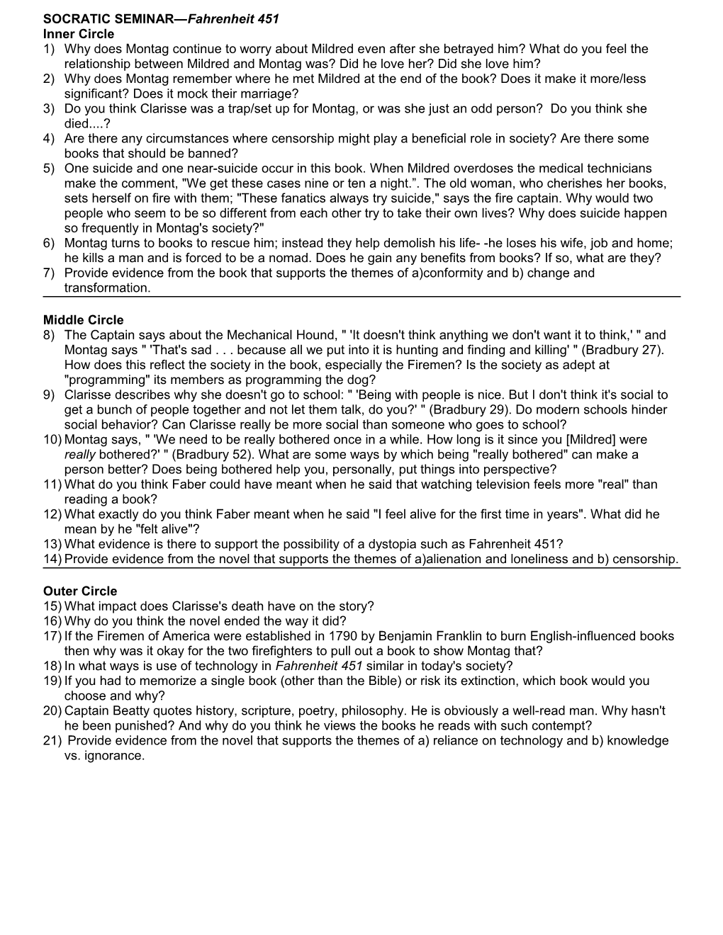 SOCRATIC SEMINAR Fahrenheit 451