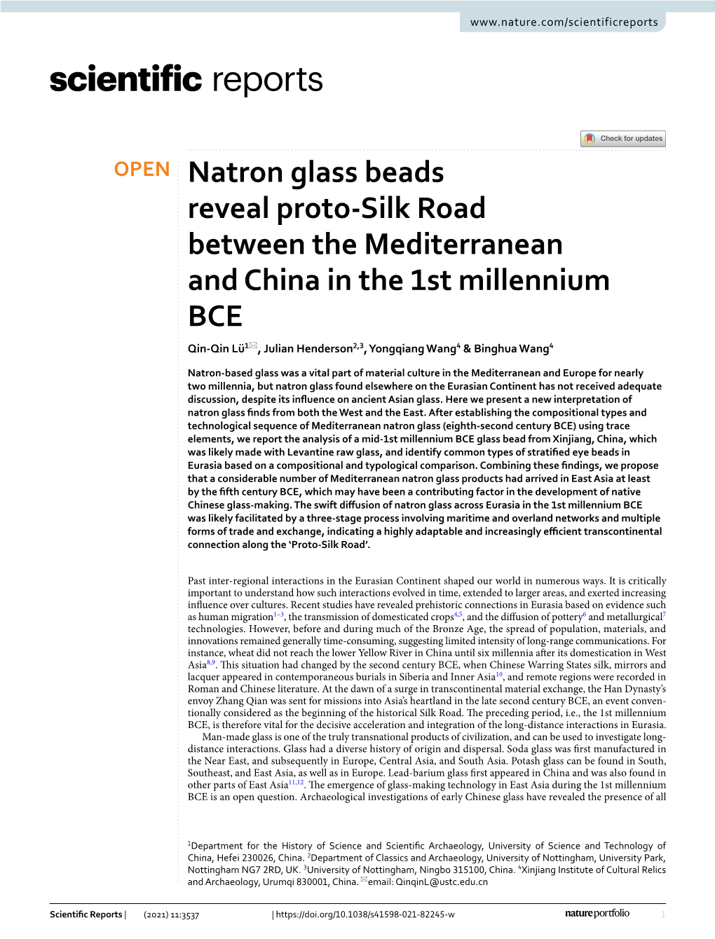 Natron Glass Beads Reveal Proto-Silk Road Between the Mediterranean and China in the 1St Millennium