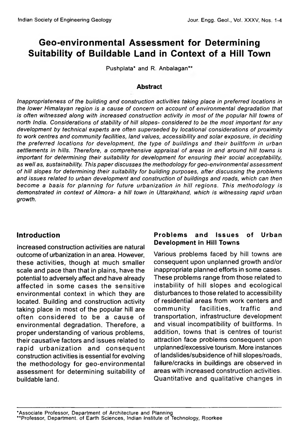 Geo-Environmental Assessment for Determining Suitability of Buildable Land in Context of a Hill Town