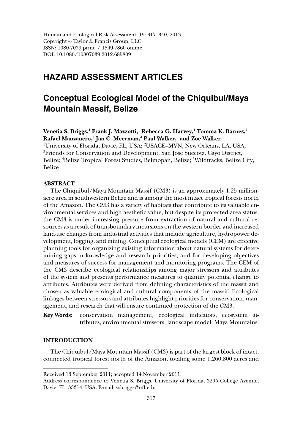 Conceptual Ecological Model of the Chiquibul/Maya Mountain Massif, Belize