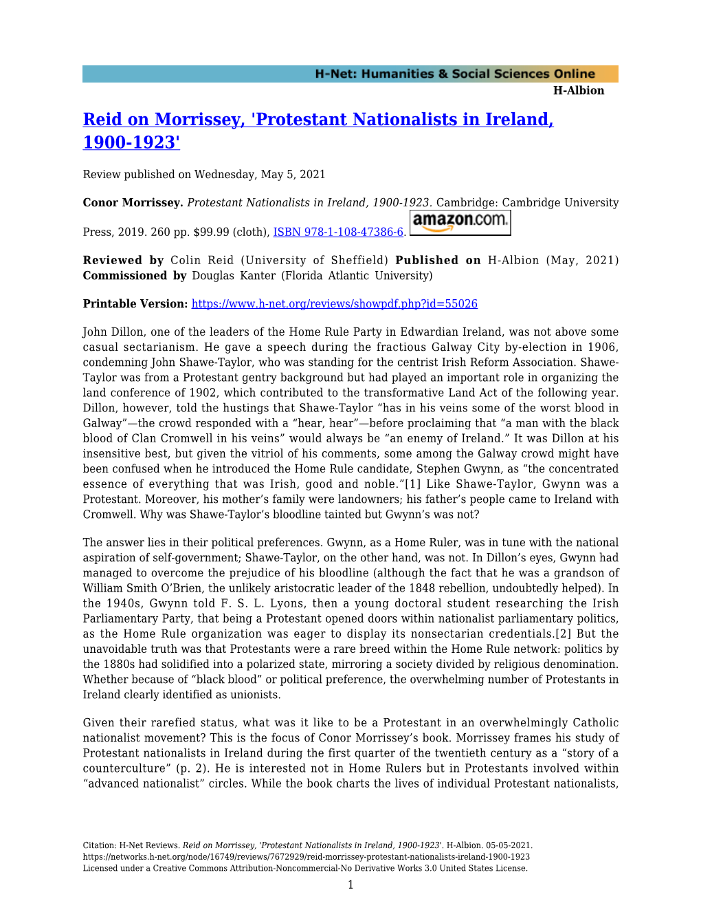 Protestant Nationalists in Ireland, 1900-1923'