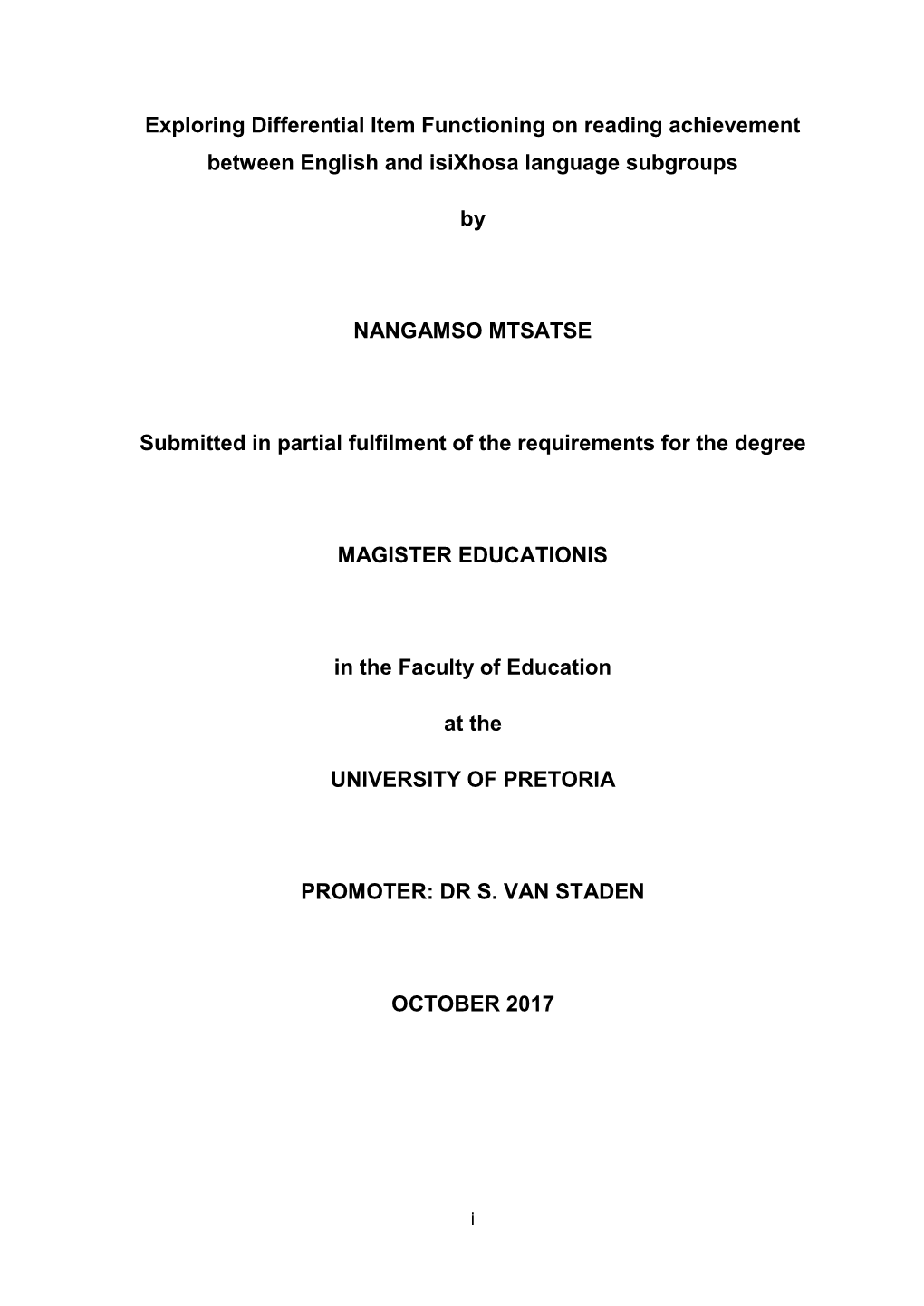 Exploring Differential Item Functioning on Reading Achievement Between English and Isixhosa Language Subgroups by NANGAMSO MTSAT