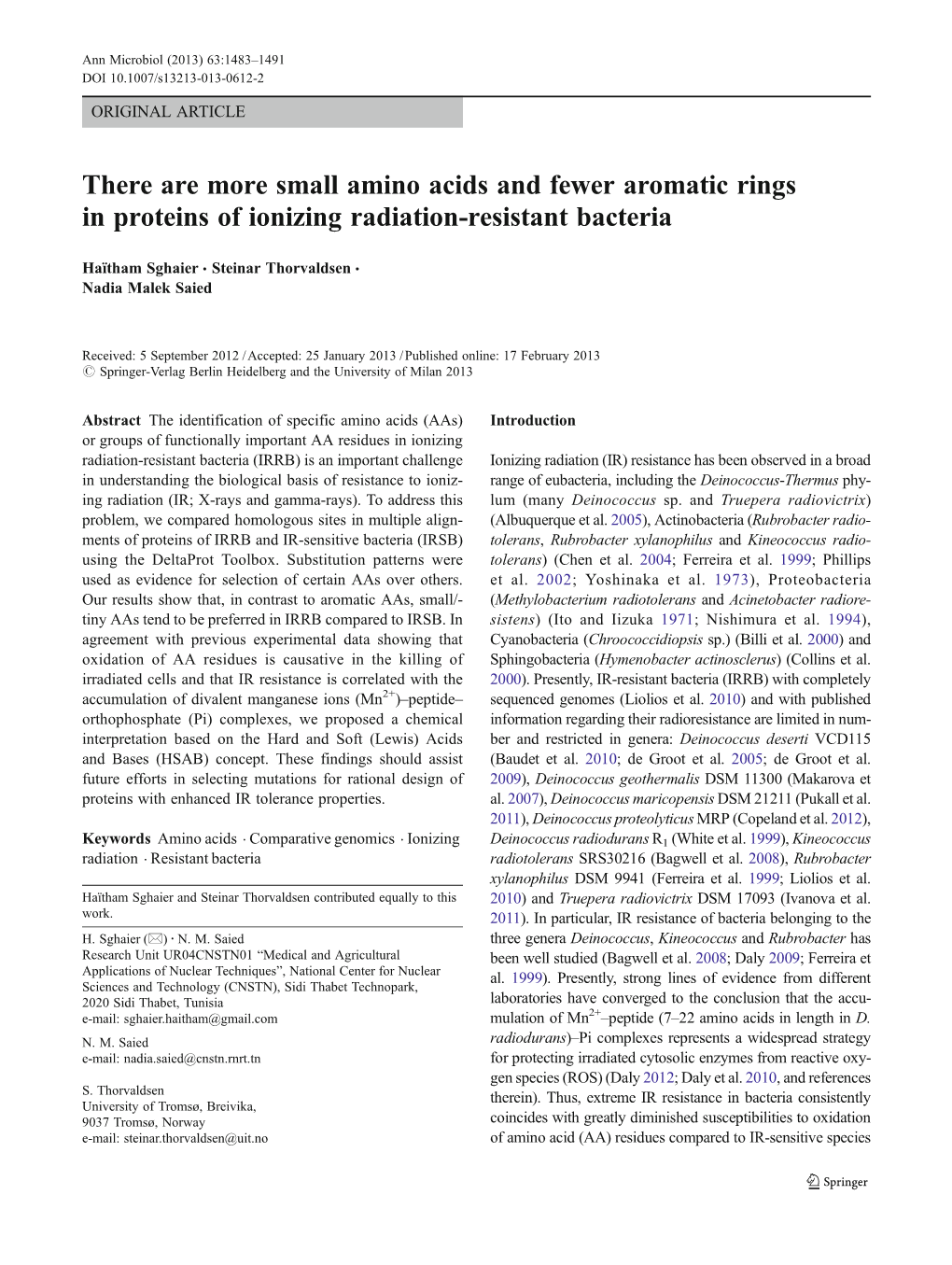 There Are More Small Amino Acids and Fewer Aromatic Rings in Proteins of Ionizing Radiation-Resistant Bacteria