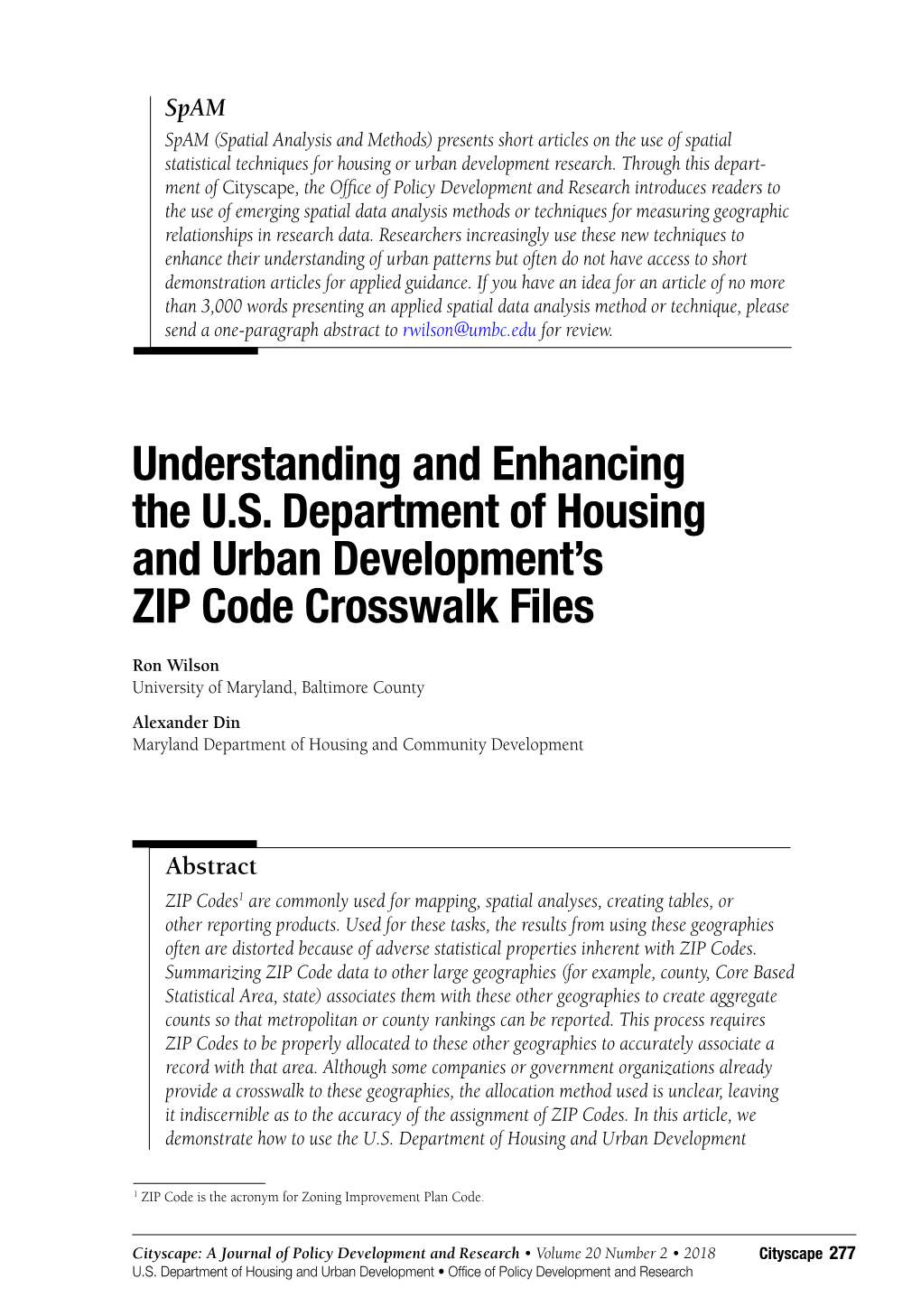 Understanding and Enhancing the U.S. Department of Housing and Urban Development's ZIP Code Crosswalk Files