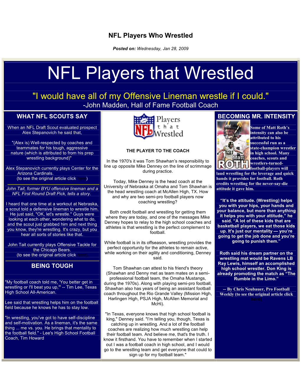 NFL Players Who Wrestled