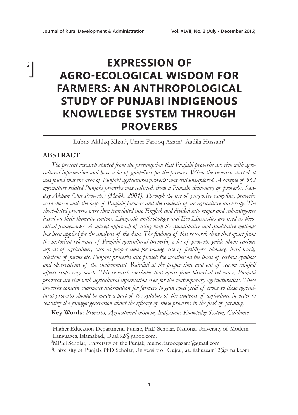 Expression of Agro-Ecological