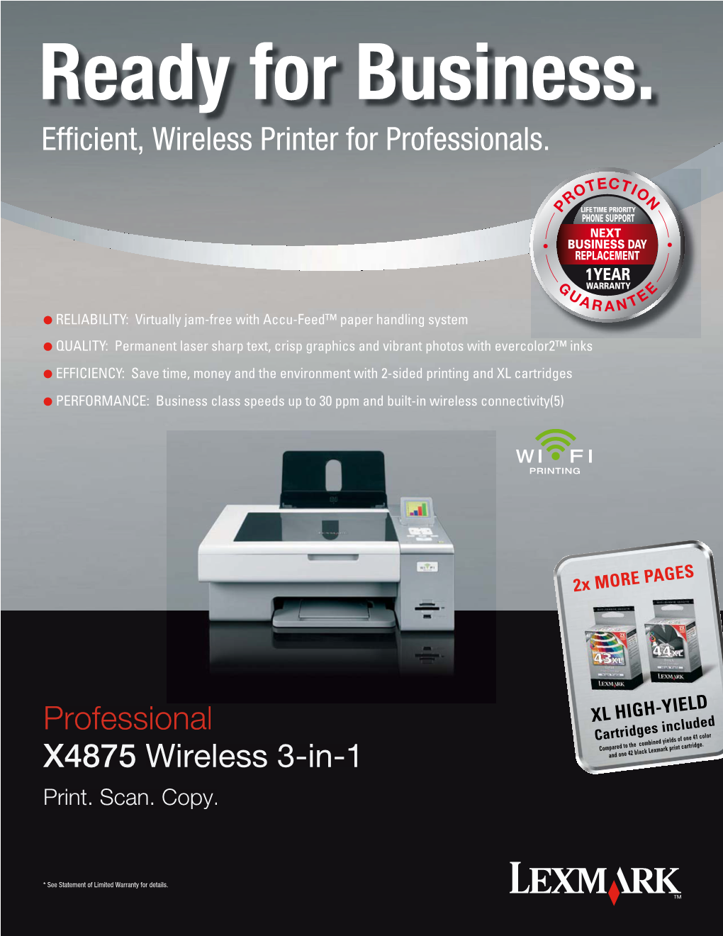 Lexmark X4875 Wireless All-In-One with Fax