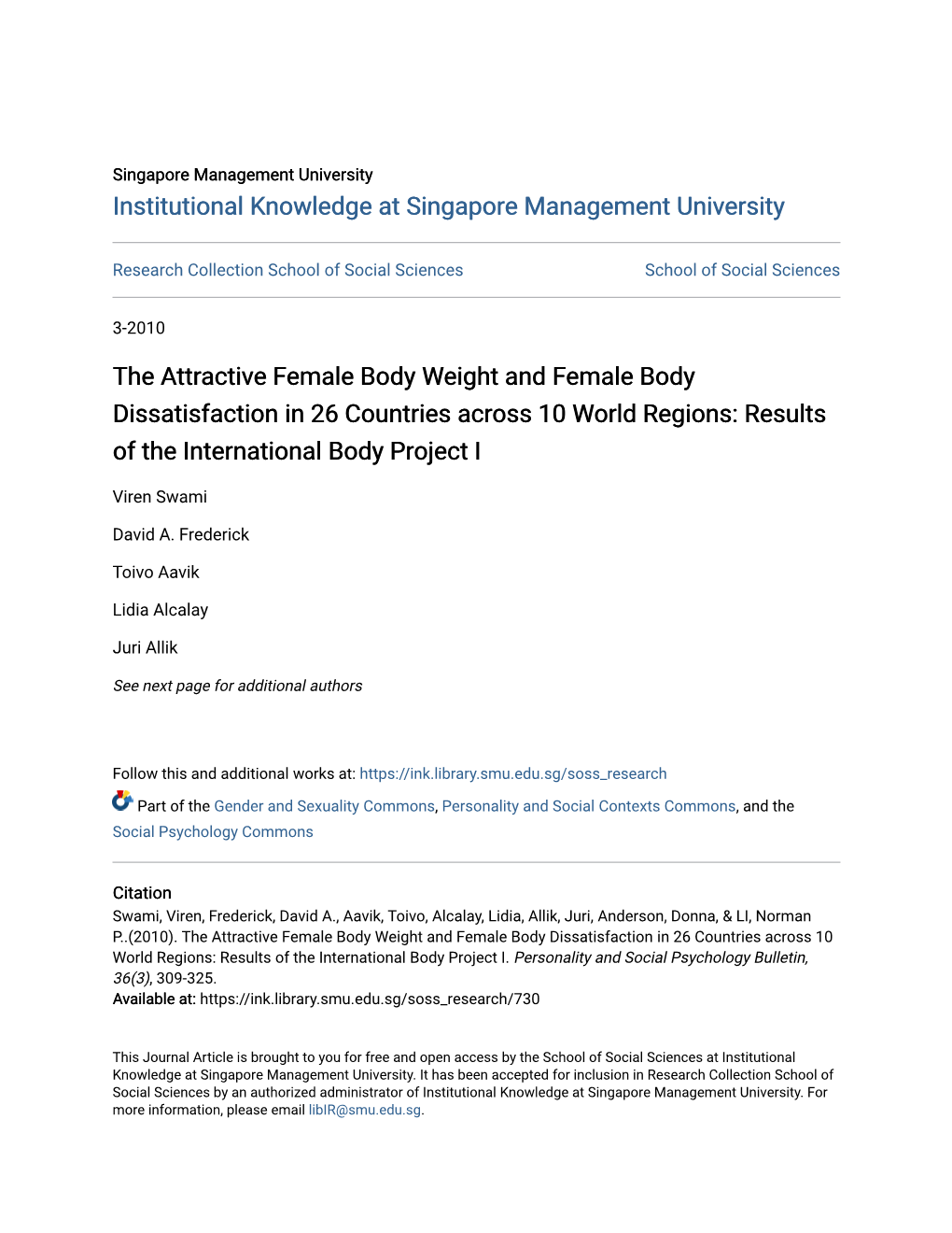 Results of the International Body Project I