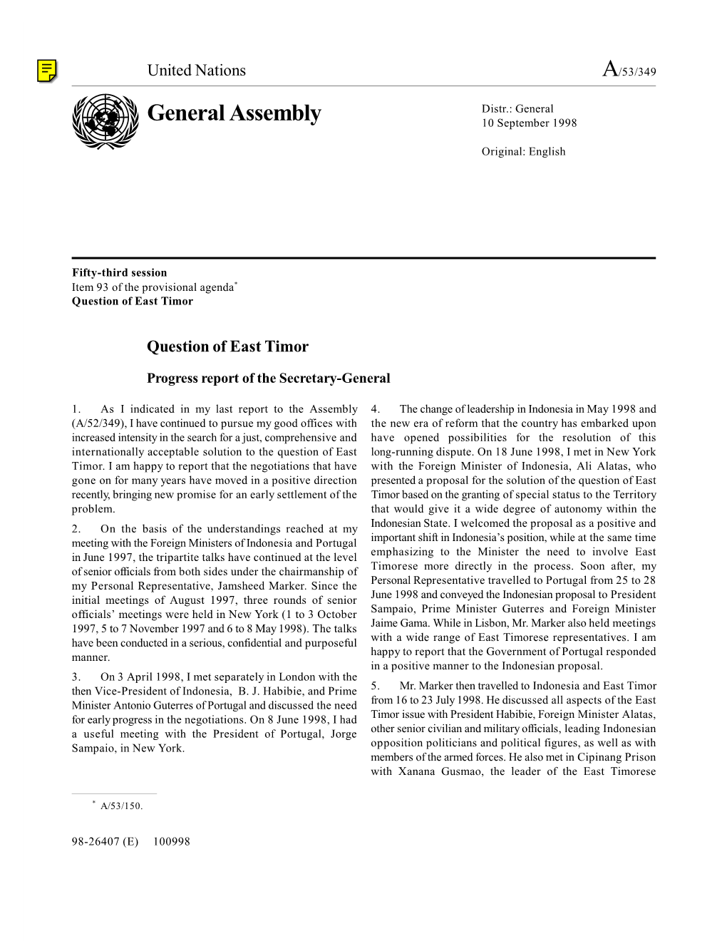 General Assembly 10 September 1998