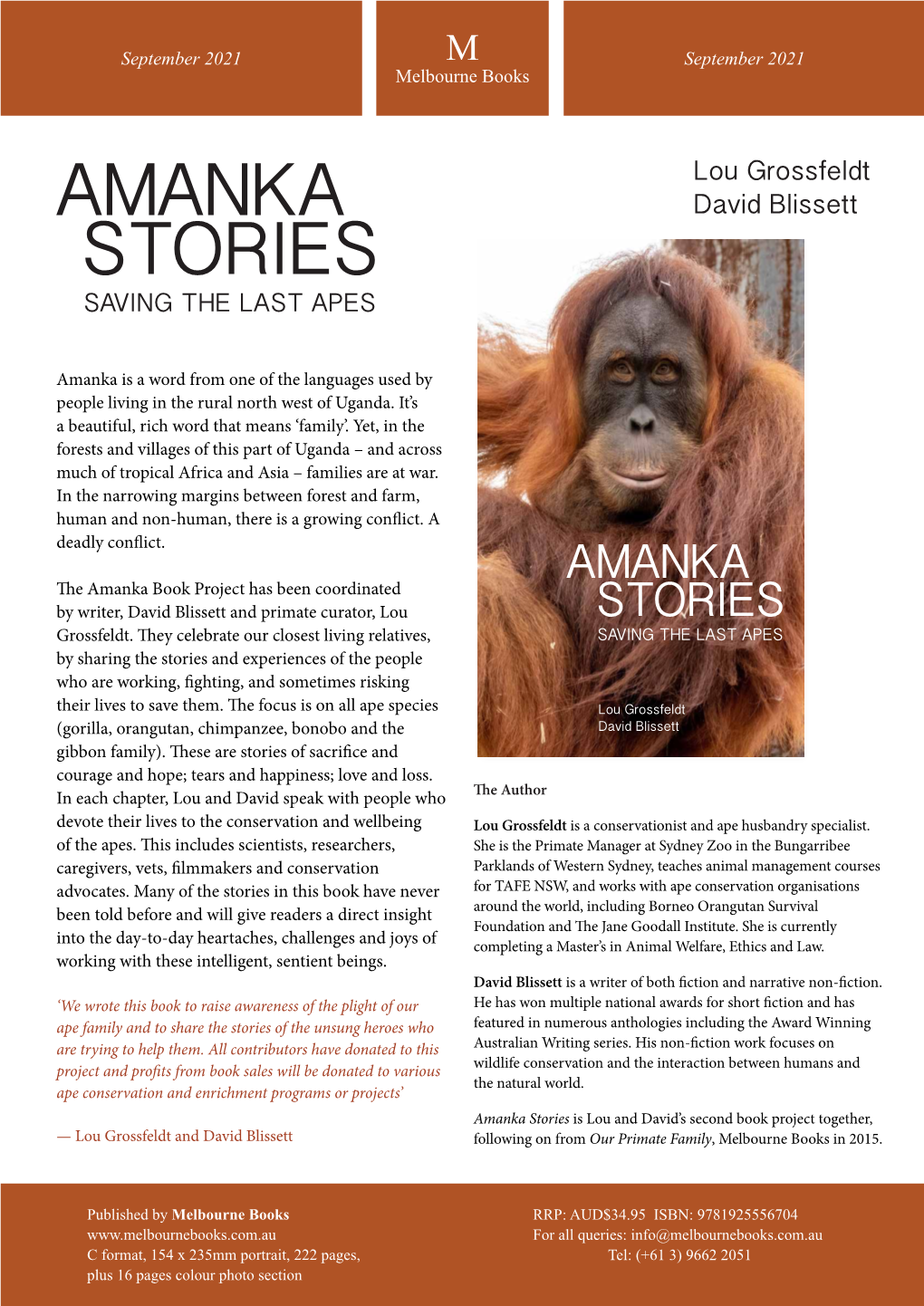 Amanka Stories Is Lou and David’S Second Book Project Together, — Lou Grossfeldt and David Blissett Following on from Our Primate Family, Melbourne Books in 2015