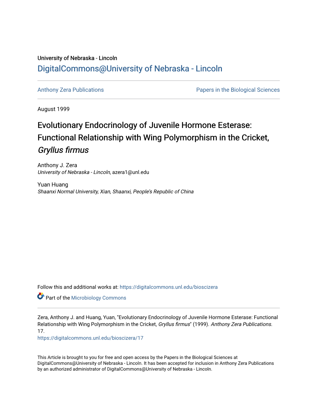 Functional Relationship with Wing Polymorphism in the Cricket, Gryllus Firmus