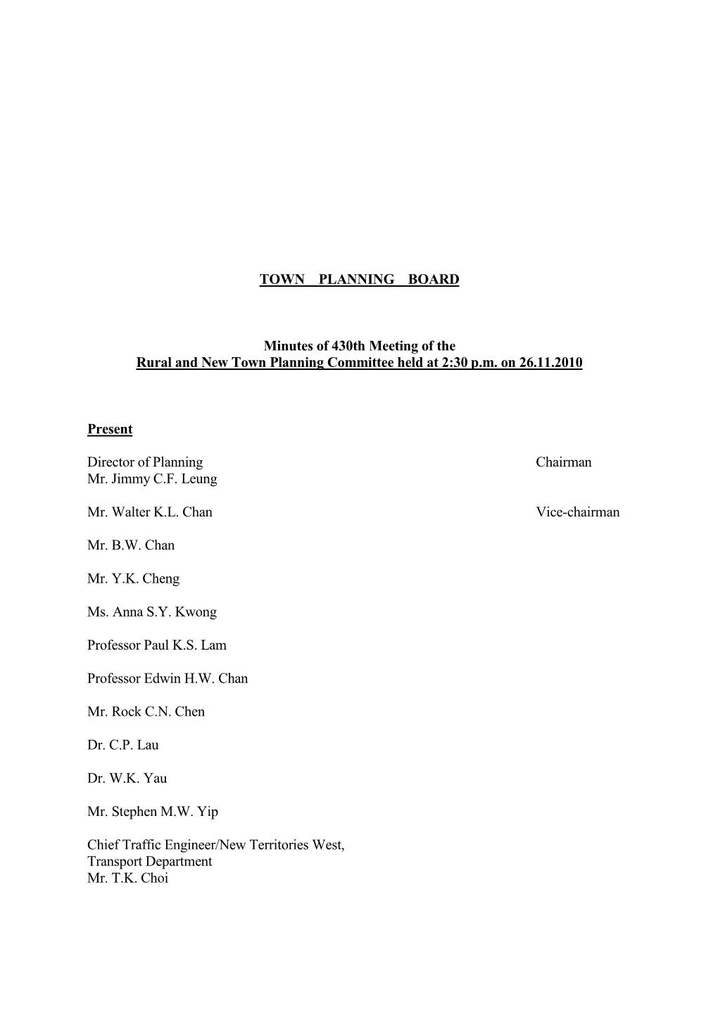 TOWN PLANNING BOARD Minutes of 430Th Meeting of the Rural And