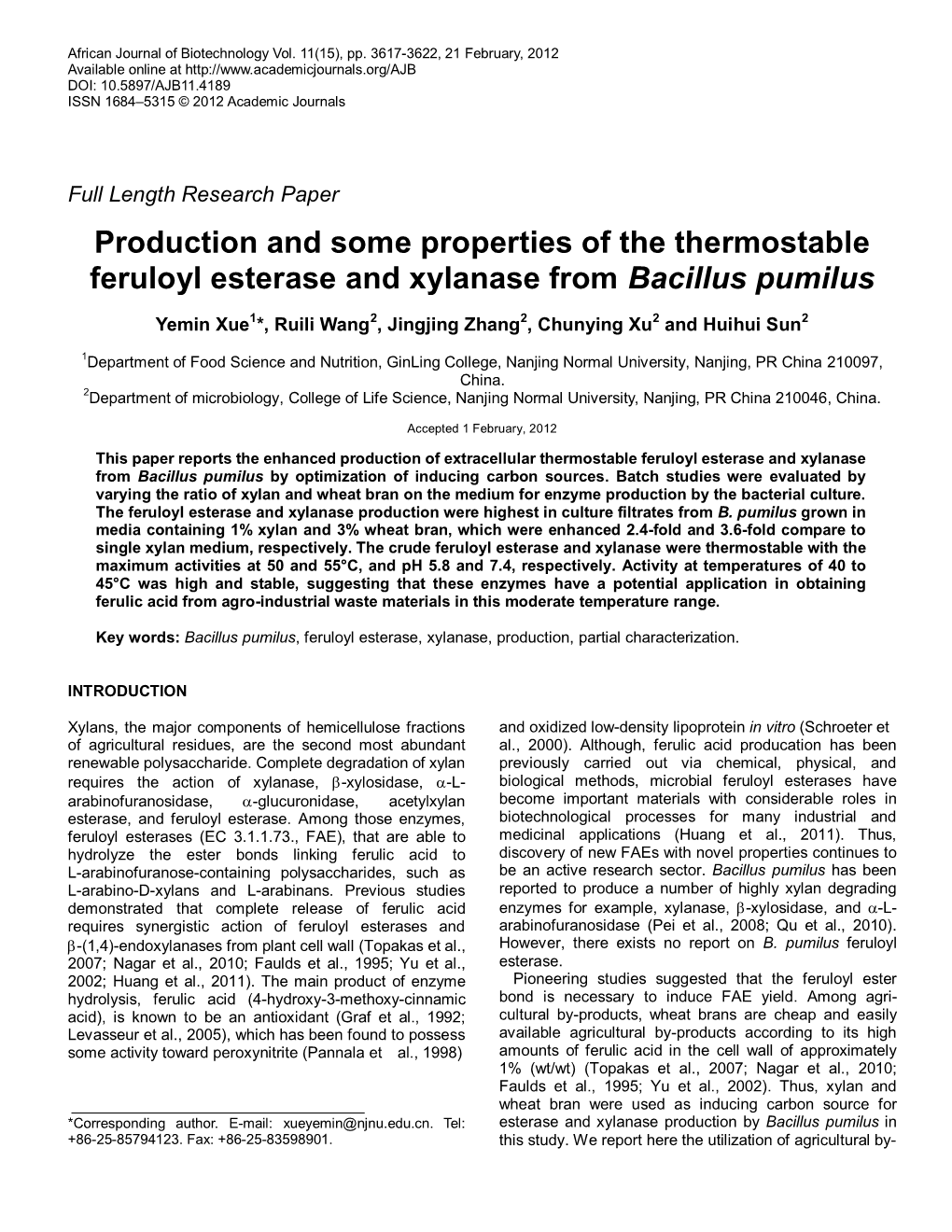 Enzymatic Degradation Agricultural By-Products by a Newly Isolated Bacillus Pumilus Strain