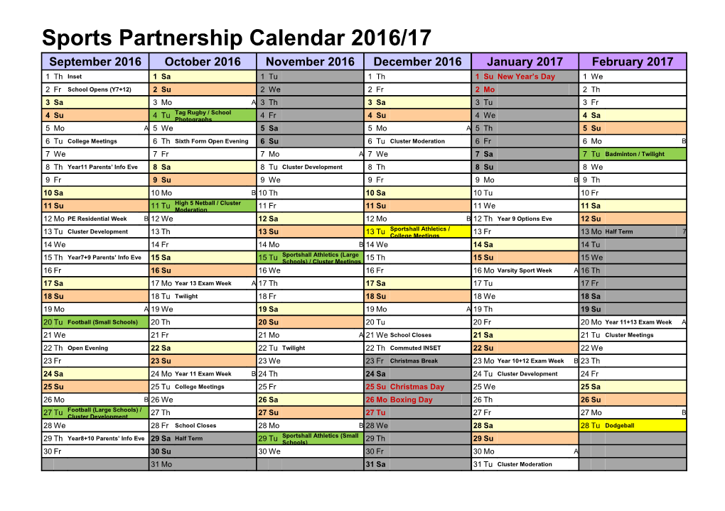 Academic Calendar 2016/17 (UK)