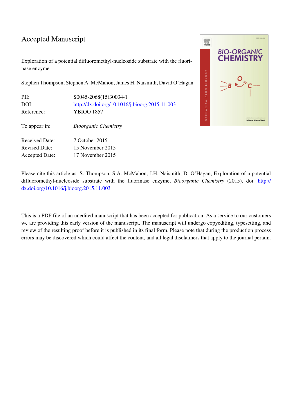 Exploration of a Potential Difluoromethyl-Nucleoside Substrate with the Fluori- Nase Enzyme