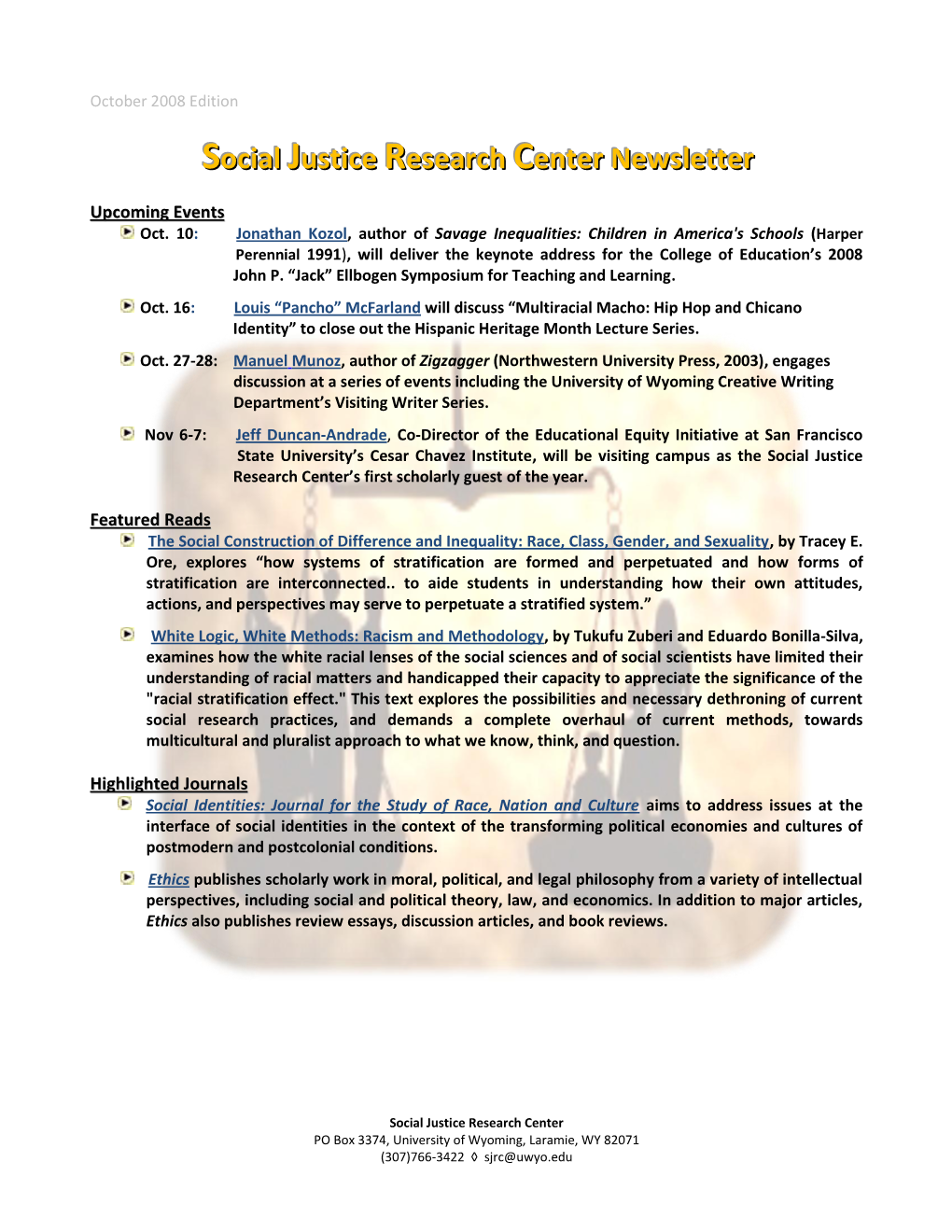 Social Justice Research Center Newsletter