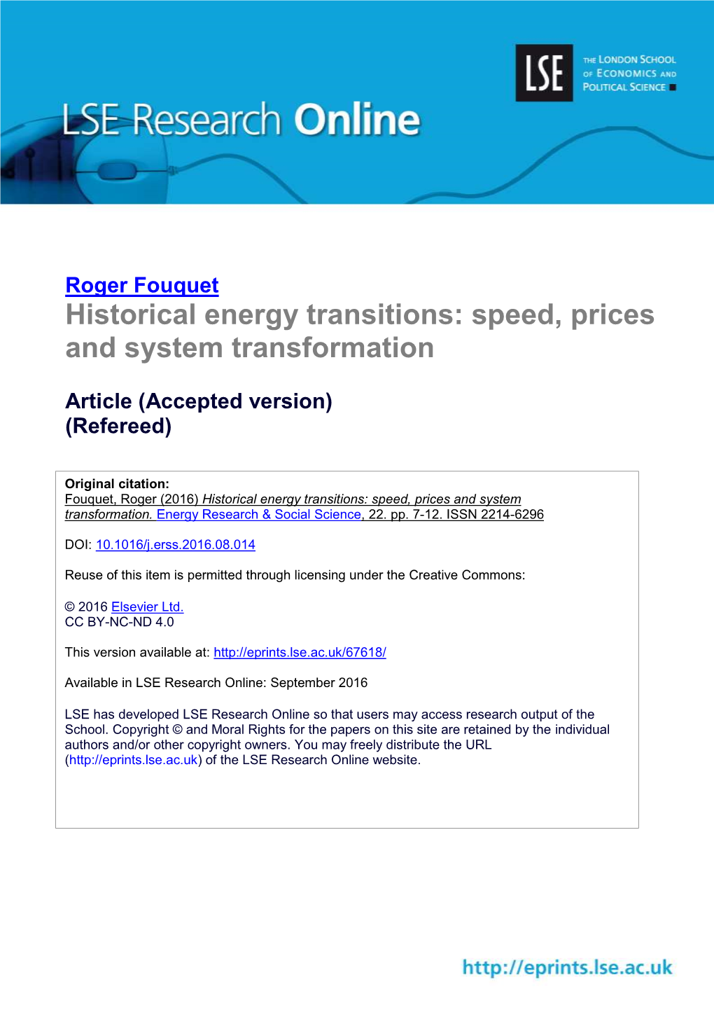 Historical Energy Transitions: Speed, Prices and System Transformation