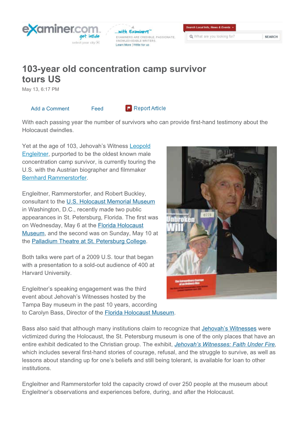 103-Year Old Concentration Camp Survivor Tours US