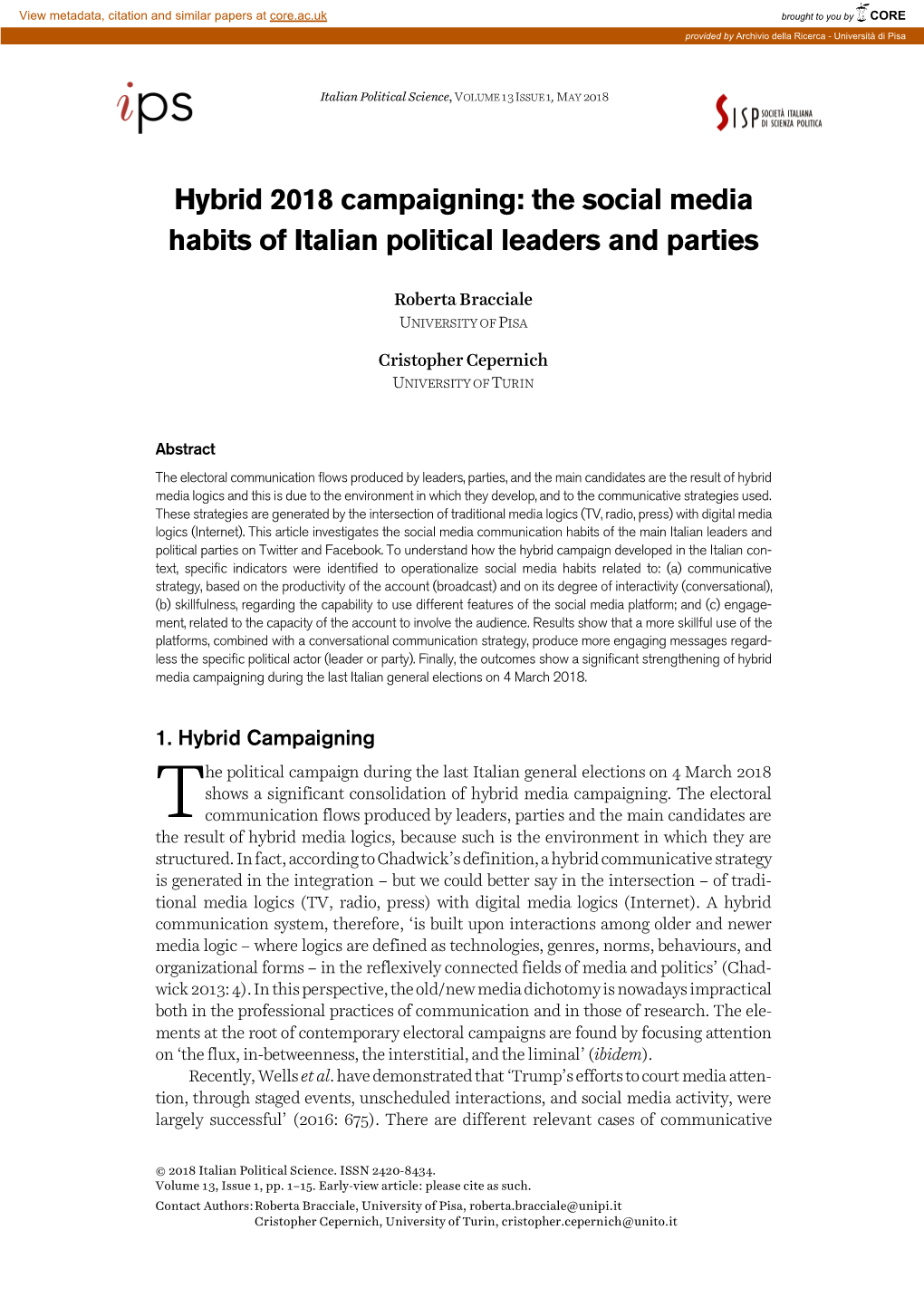 The Social Media Habits of Italian Political Leaders and Parties