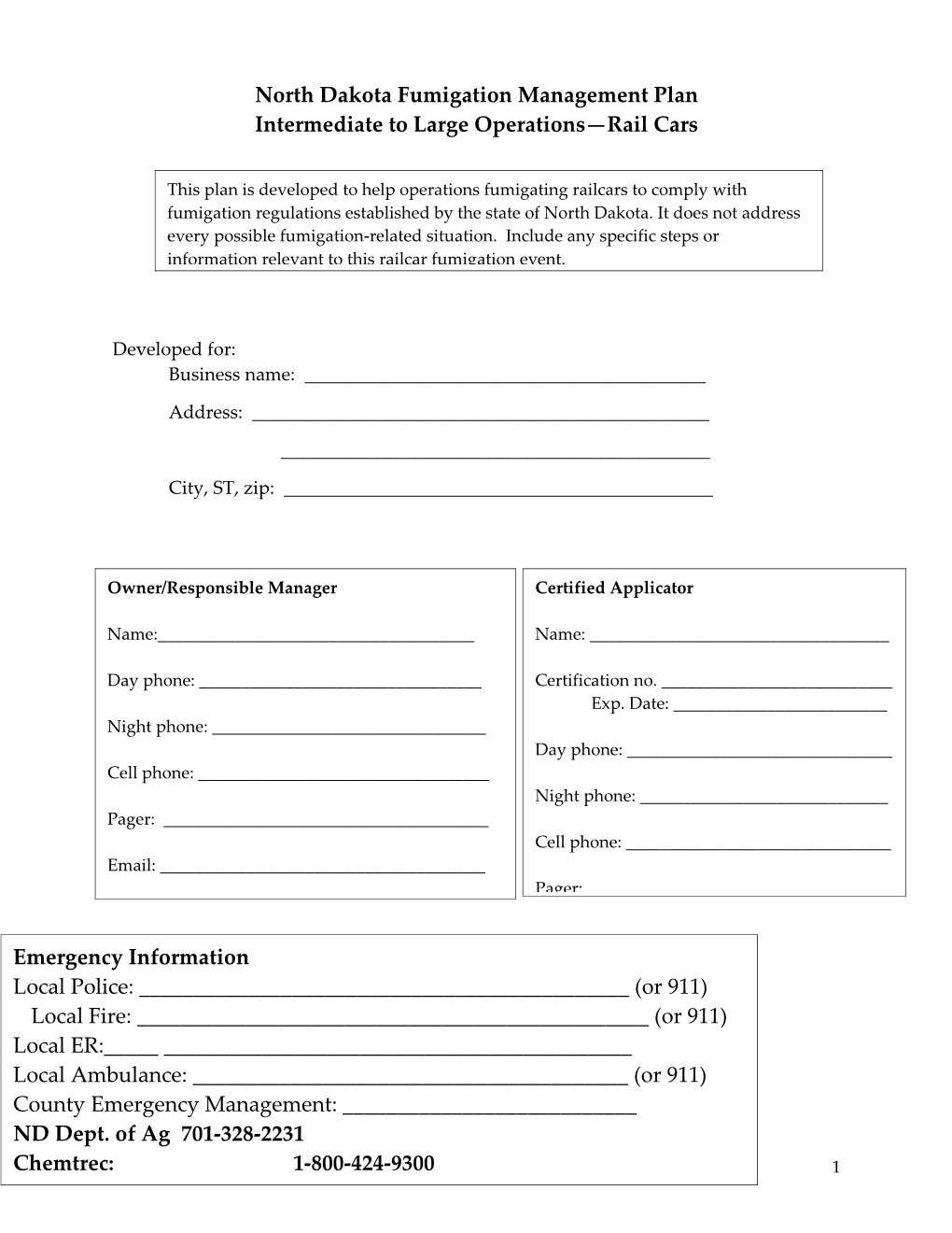 North Dakota Fumigation Management Plan