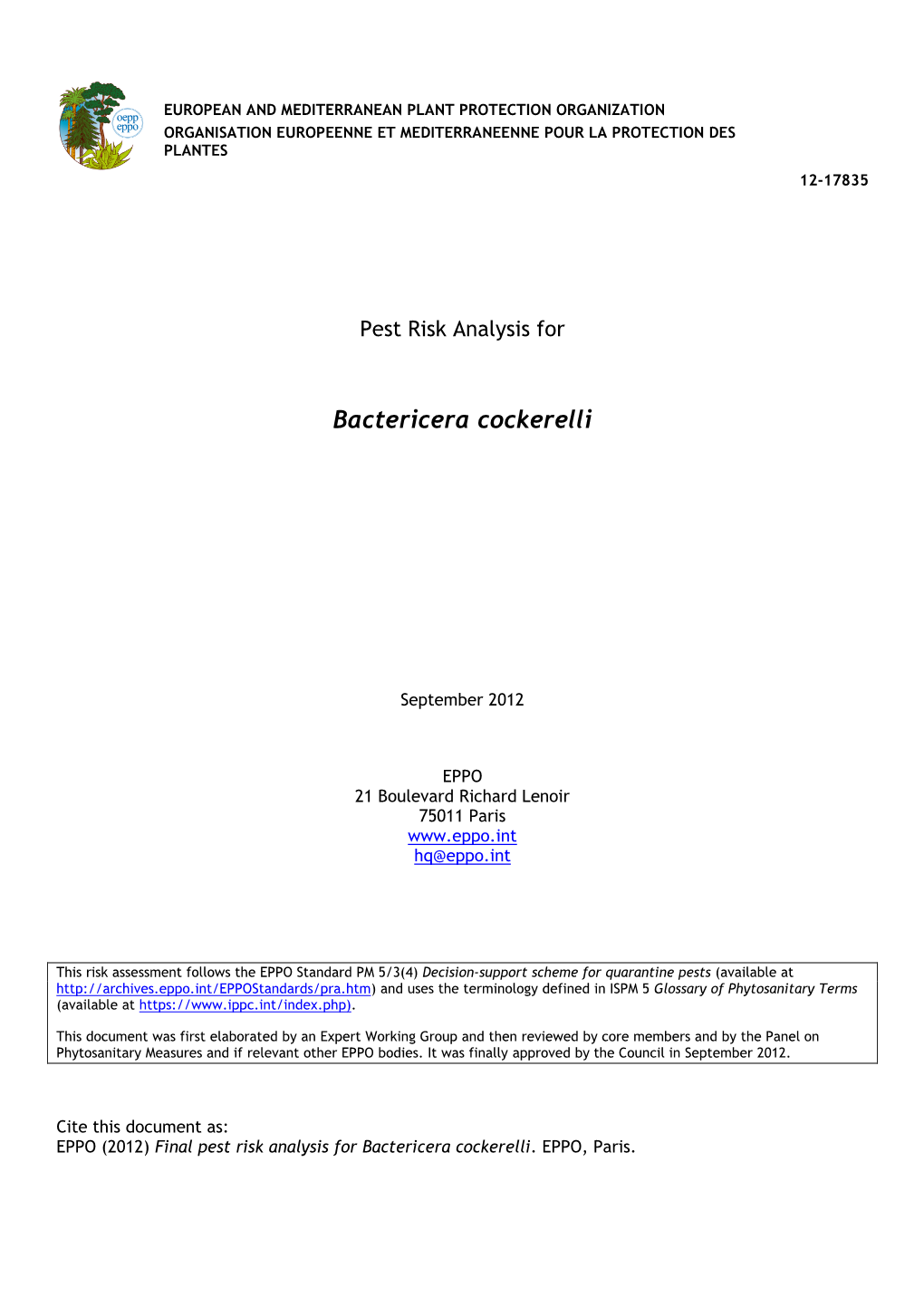 PEST RISK ANALYSIS FOR: Bactericera Cockerelli