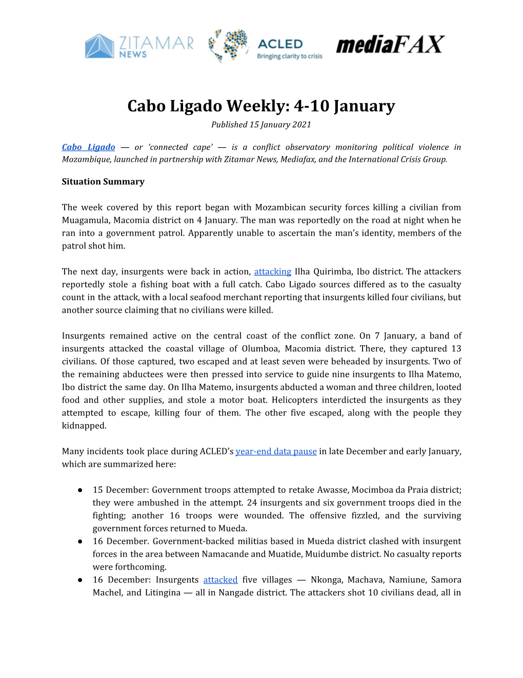 Cabo Ligado Weekly: 4-10 January Published 15 January 2021