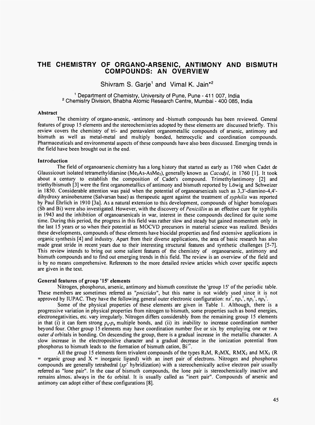 The Chemistry of Organo-Arsenic, Antimony and Bismuth Compounds: an Overview