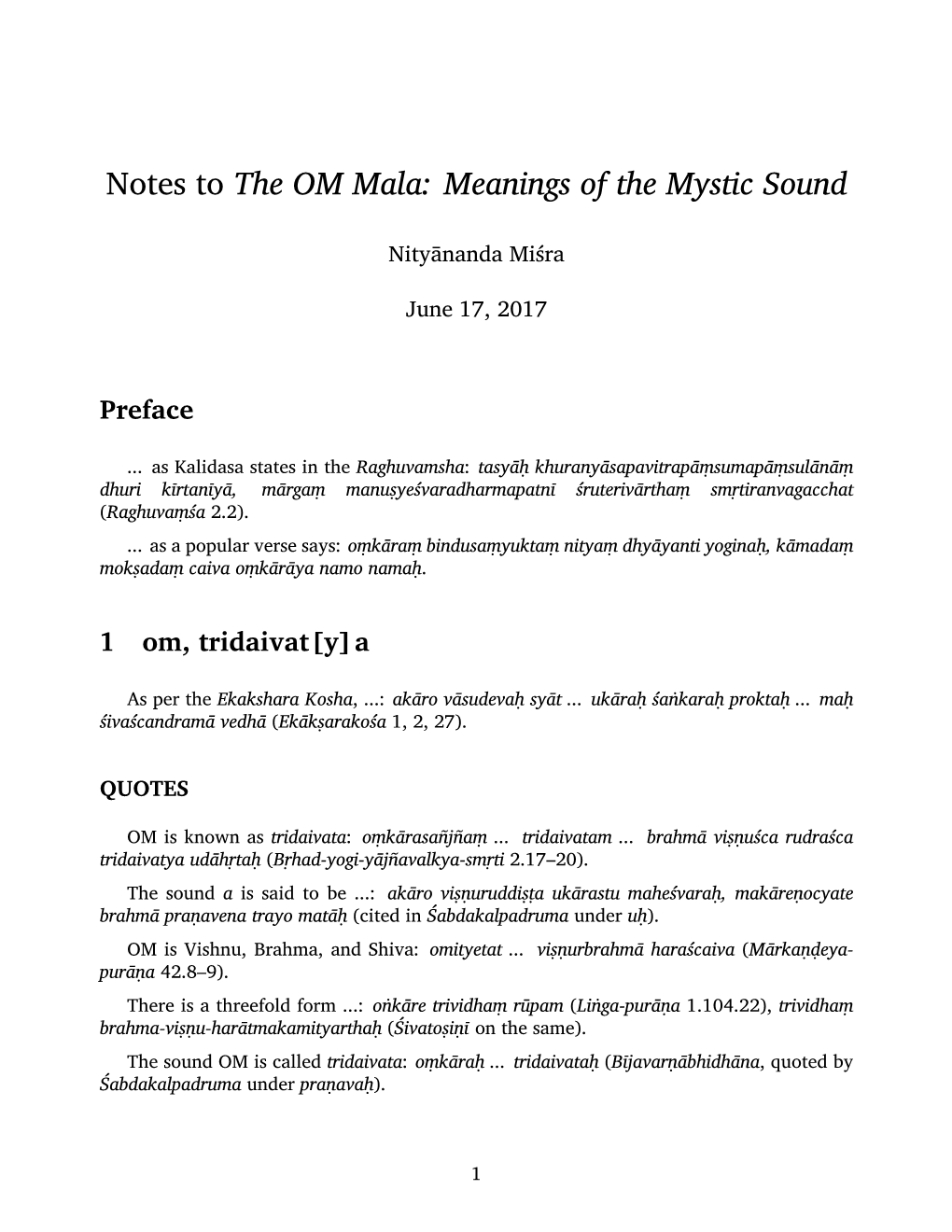 Notes to the OM Mala: Meanings of the Mystic Sound