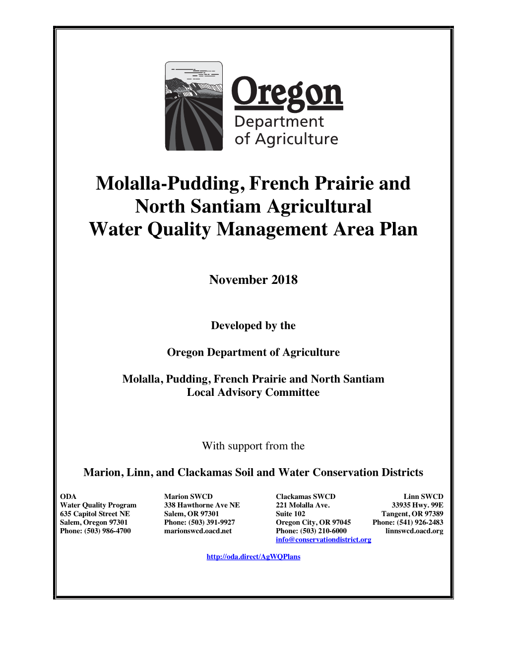 Molalla-Pudding, French Prairie and North Santiam Agricultural Water Quality Management Area Plan