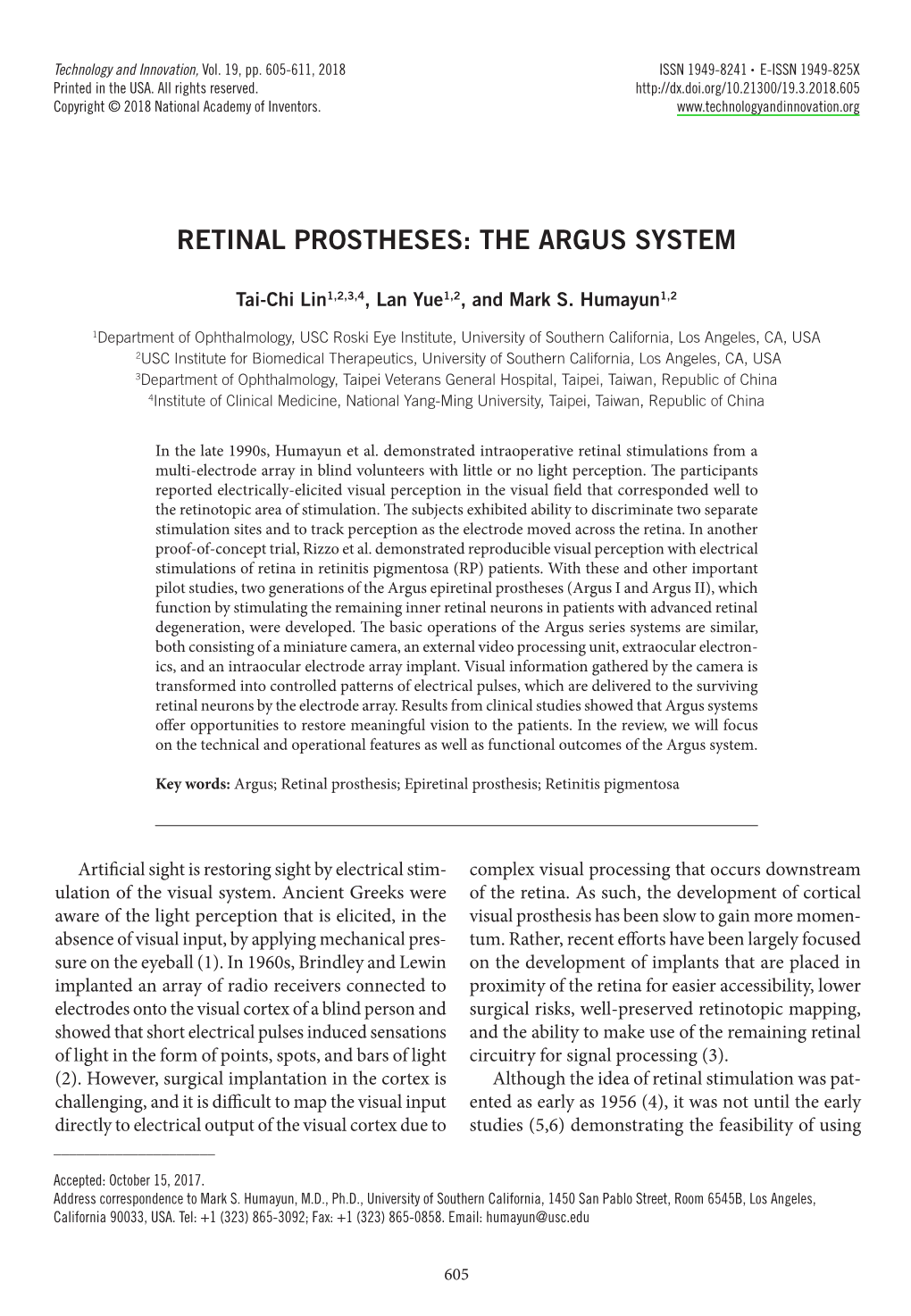 Retinal Prostheses: the Argus System