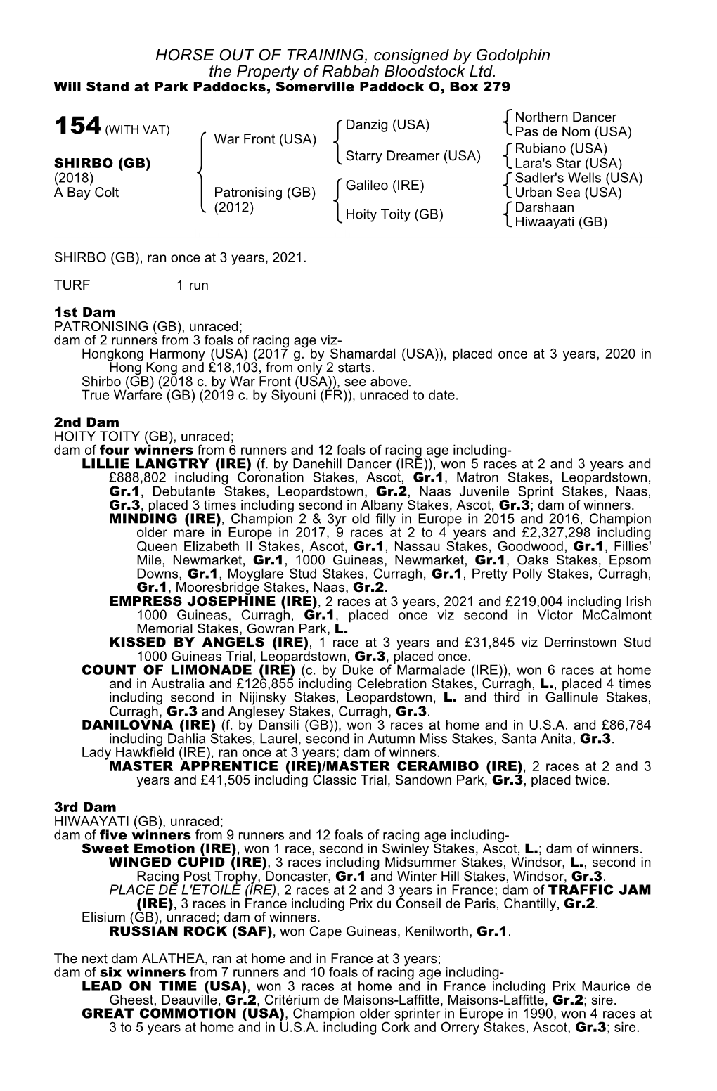 HORSE out of TRAINING, Consigned by Godolphin the Property of Rabbah Bloodstock Ltd