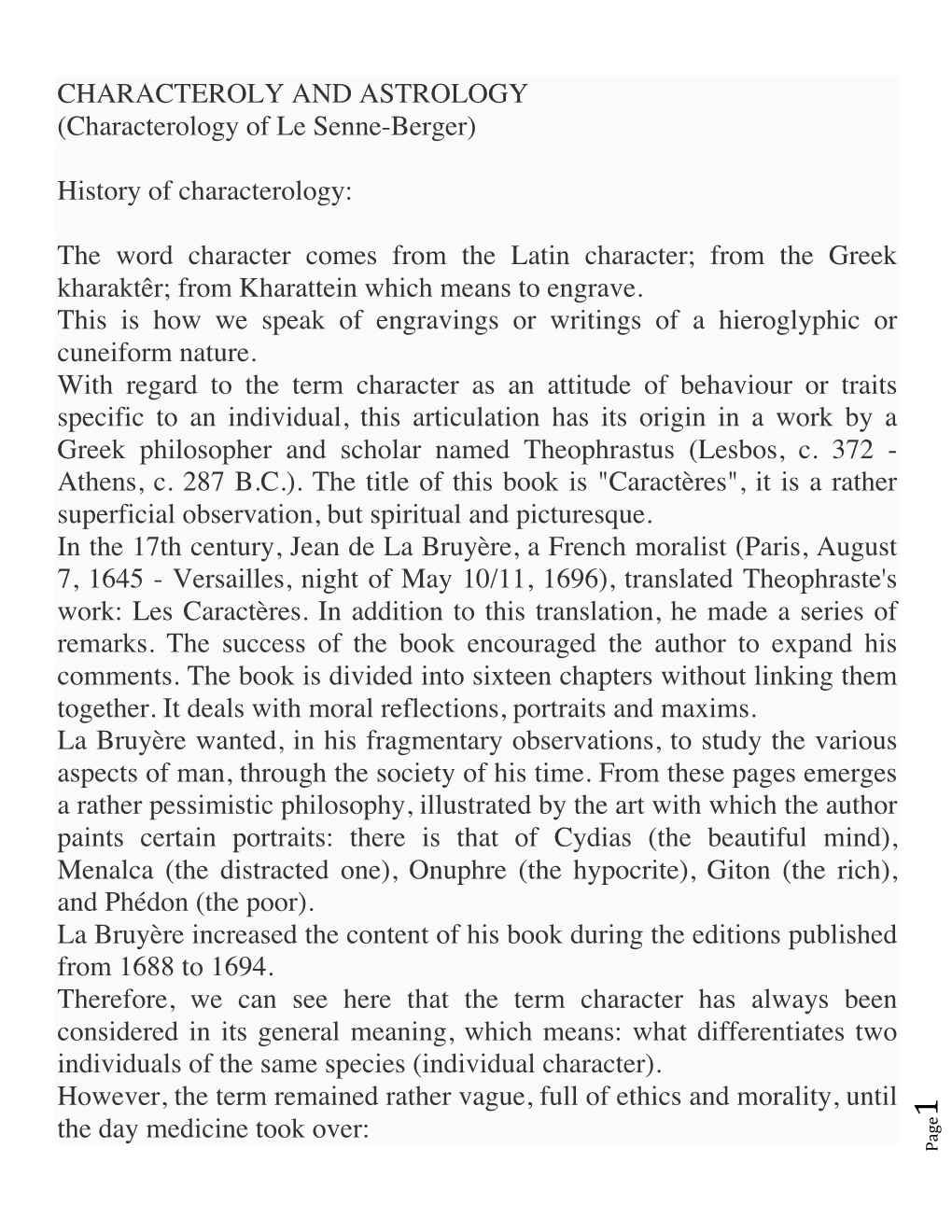 Characterology of Le Senne-Berger)