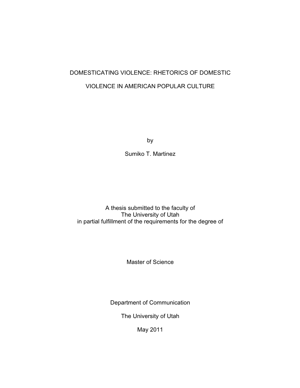 Rhetorics of Domestic Violence in American Popular Culture