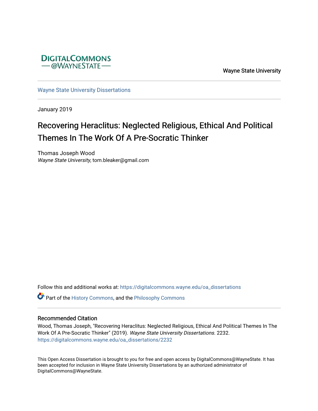 Recovering Heraclitus: Neglected Religious, Ethical and Political Themes in the Work of a Pre-Socratic Thinker