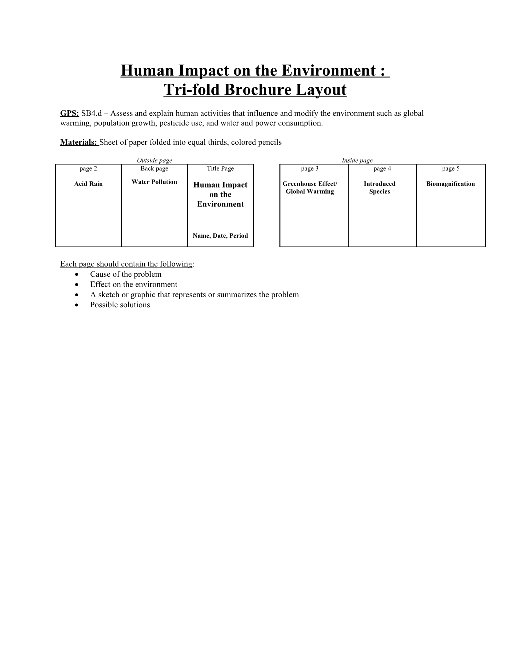 Human Impact on the Environment : Tri-Fold Brochure Layout