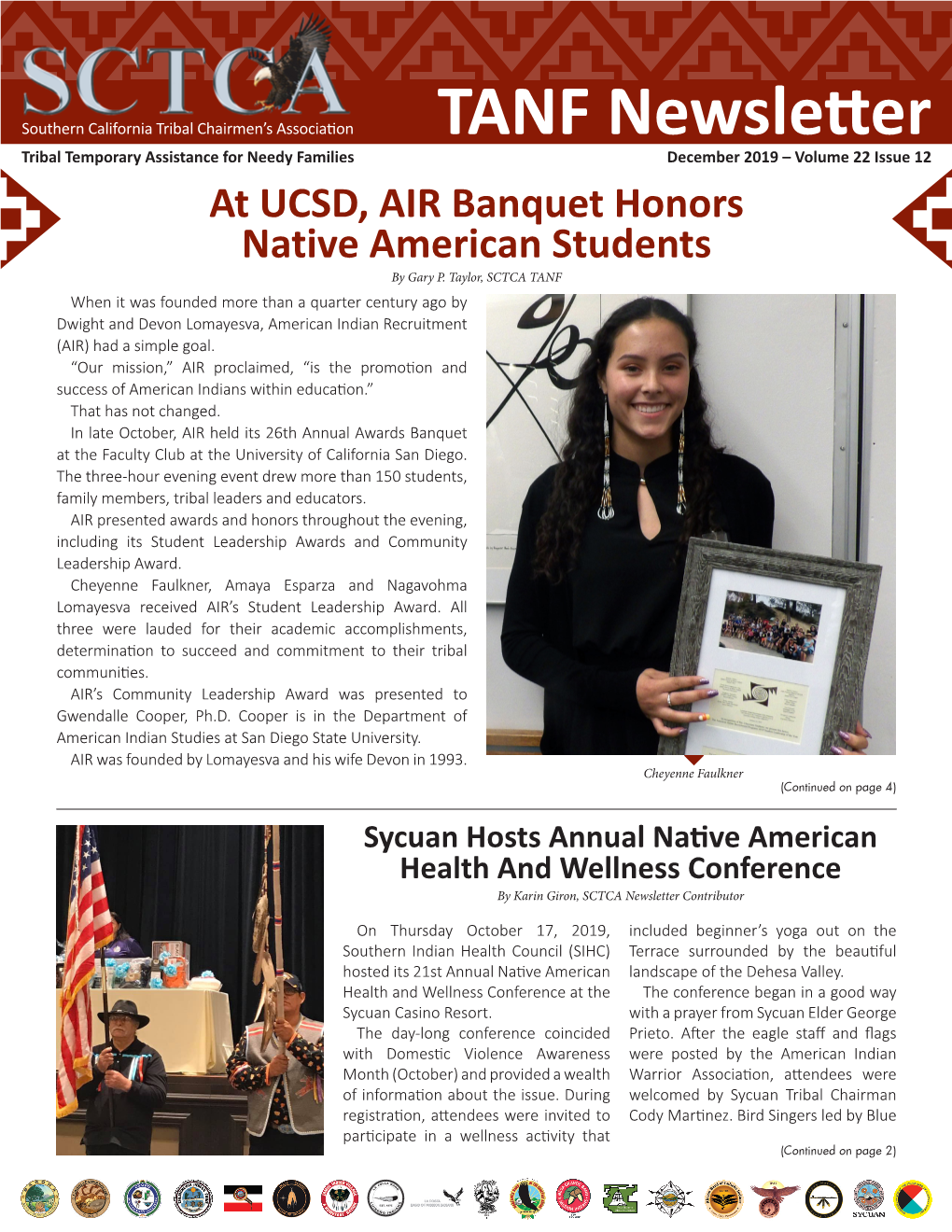 TANF Newsletter Tribal Temporary Assistance for Needy Families December 2019 – Volume 22 Issue 12 at UCSD, AIR Banquet Honors Native American Students by Gary P