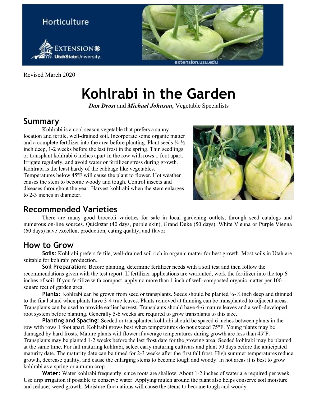 Kohlrabi in the Garden Dan Drost and Michael Johnson, Vegetable Specialists