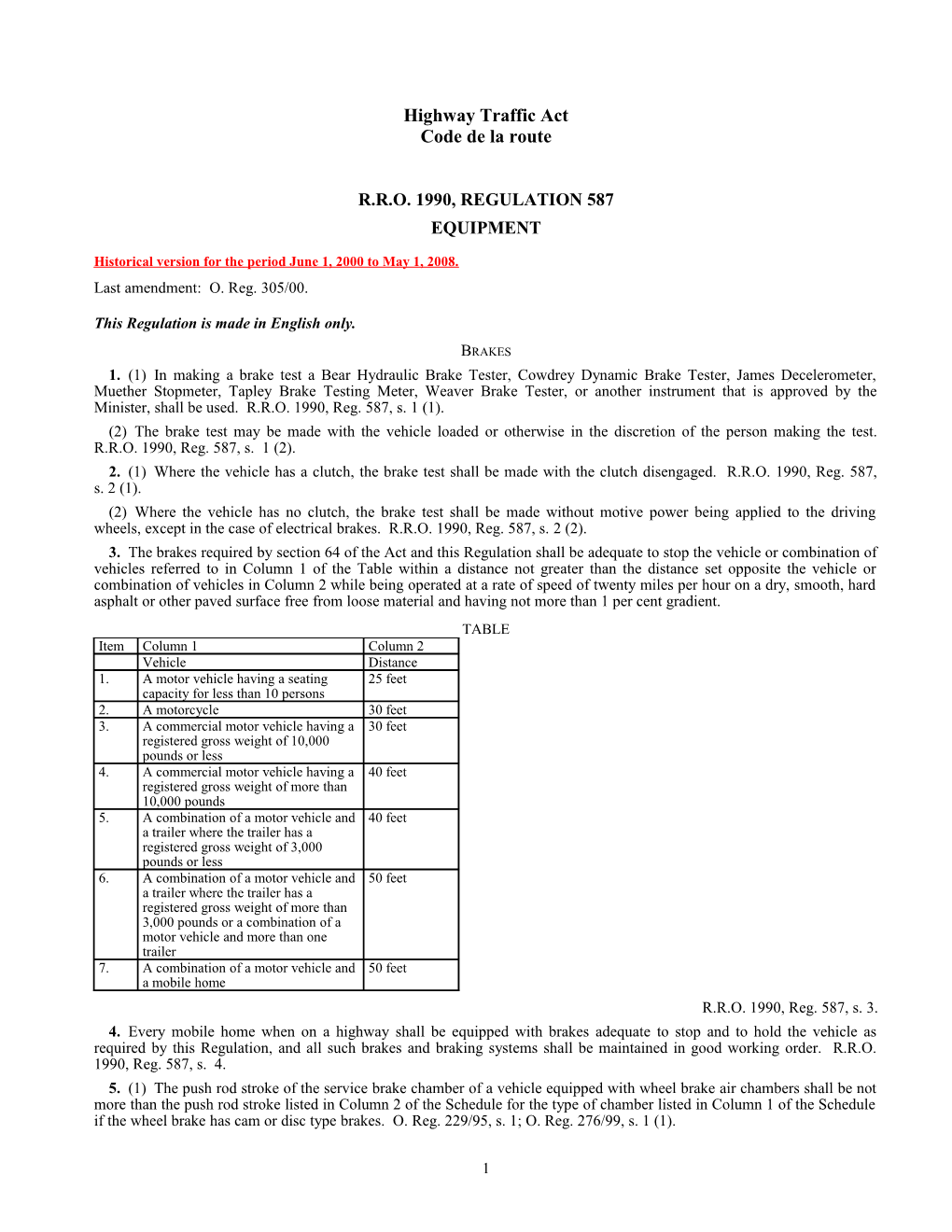 Highway Traffic Act - R.R.O. 1990, Reg. 587