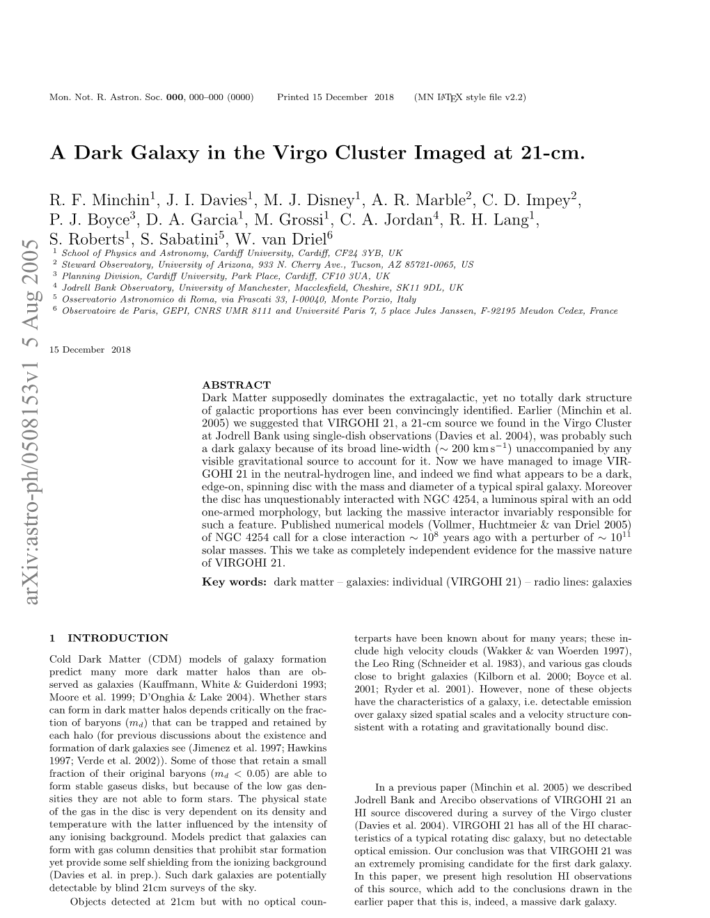 A Dark Galaxy in the Virgo Cluster Imaged at 21-Cm